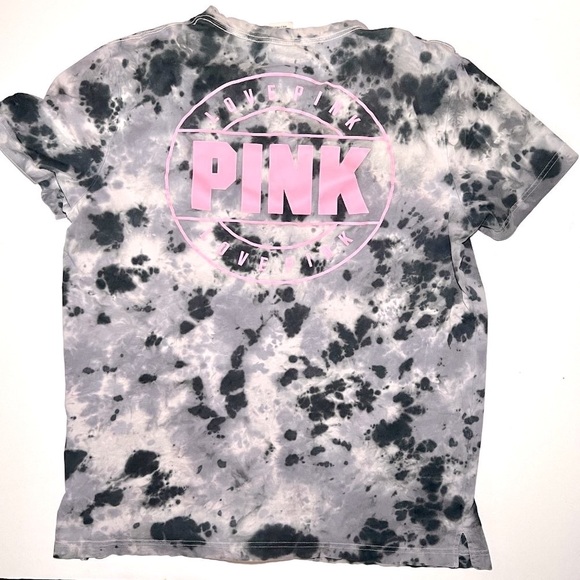 PINK Victoria's Secret Tops - VICTORIAS SECRET Pink Black Gray White Tie Dye Short Sleeve Soft LOGO T-Shirt XL